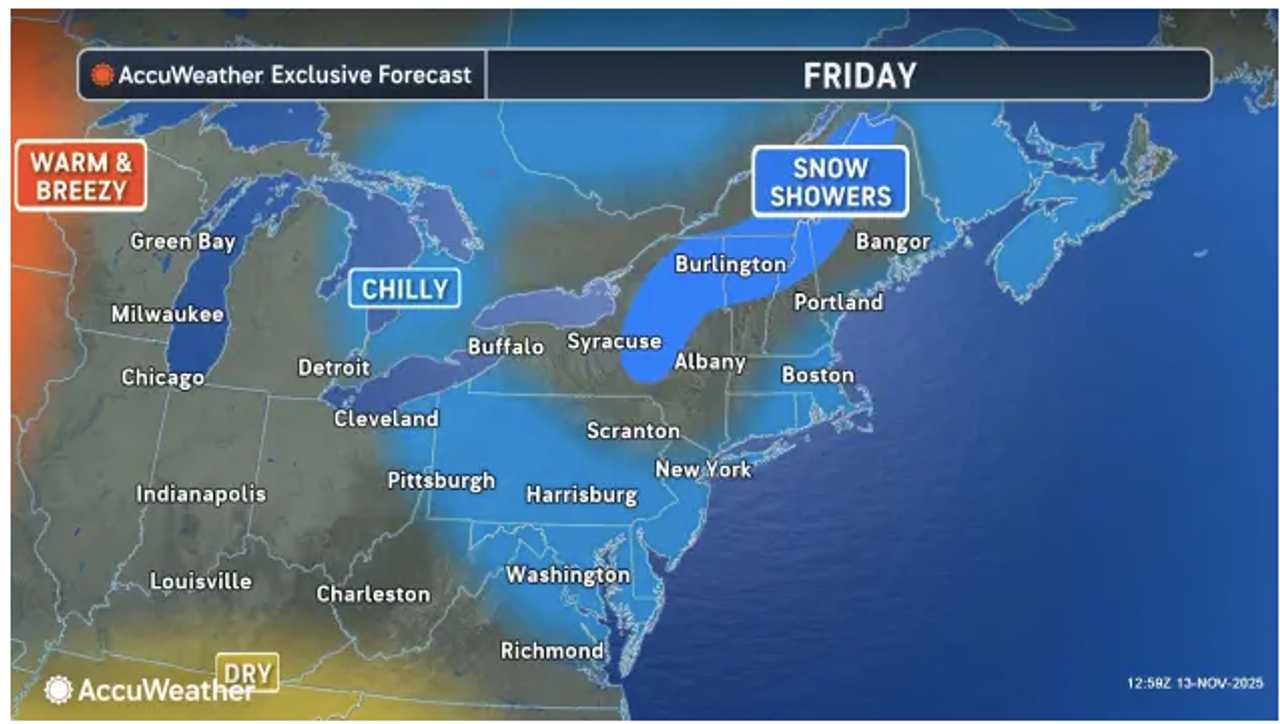 Ahead of the arrival of the weekend clipper system, snow showers will be possible Friday evening, Nov. 14.