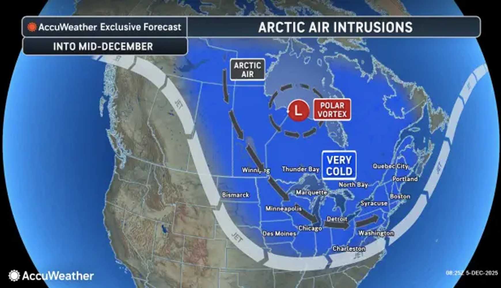 
The waves of Arctic air will trigger rounds of flurries and squalls in some areas and may help fuel storms with patches of accumulating snow. T
  

