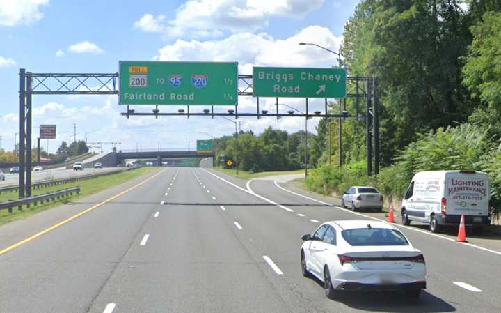 The intersection of the westbound MD 200 ramp and Briggs Chaney Road in Silver Spring