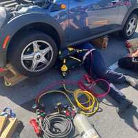 <p>The cat was rescued from the engine block of the car in Hagerstown.</p>