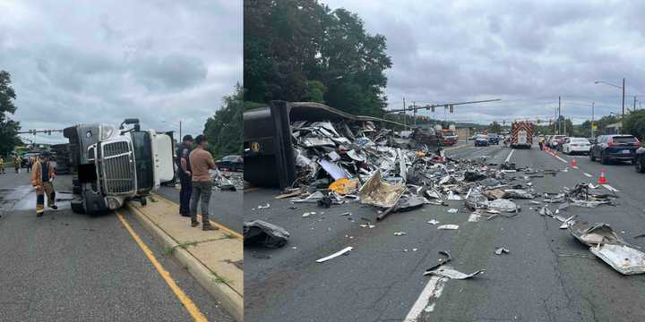 Some lanes were closed in Fairfax County due to the overturned tractor-trailer.