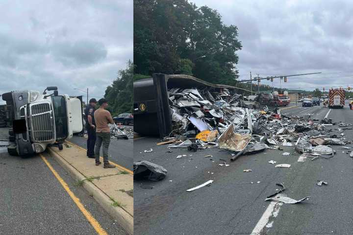 Overturned Tractor-Trailer Leads To Lane Closures In Fairfax County (DEVELOPING)