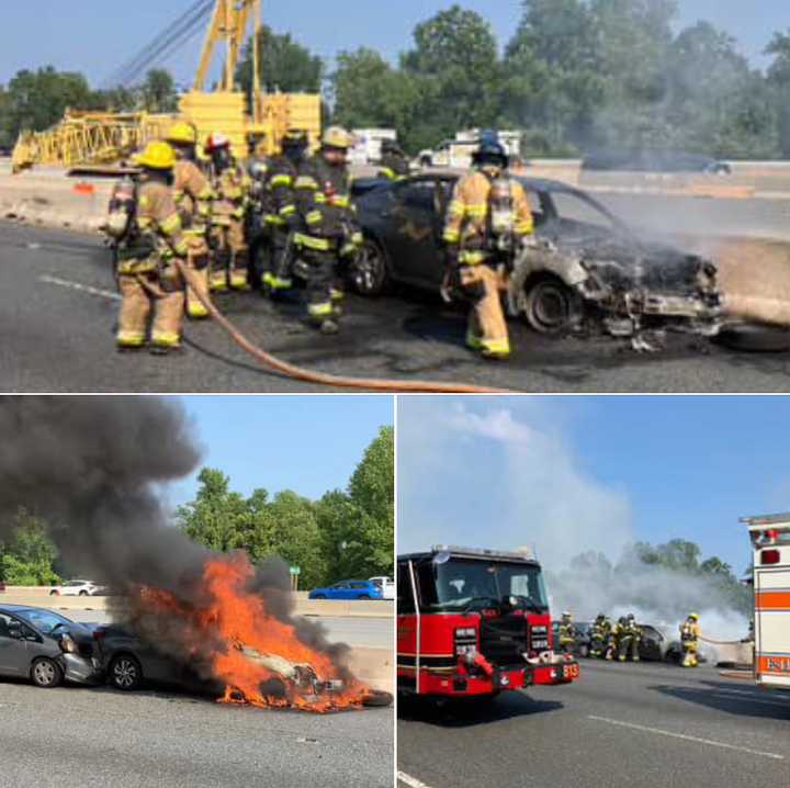 The scene of the fire on I-95 in Harford County on Monday afternoon.