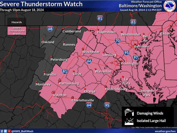 The Severe Thunderstorm Watch in the DMV region.