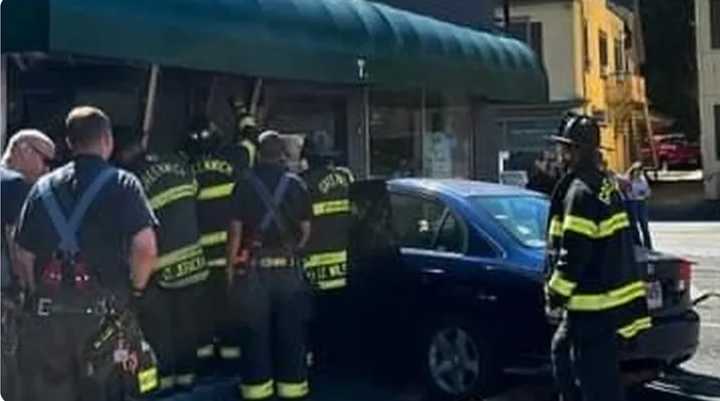 Greenwich firefighters and police check out the damage.&nbsp;