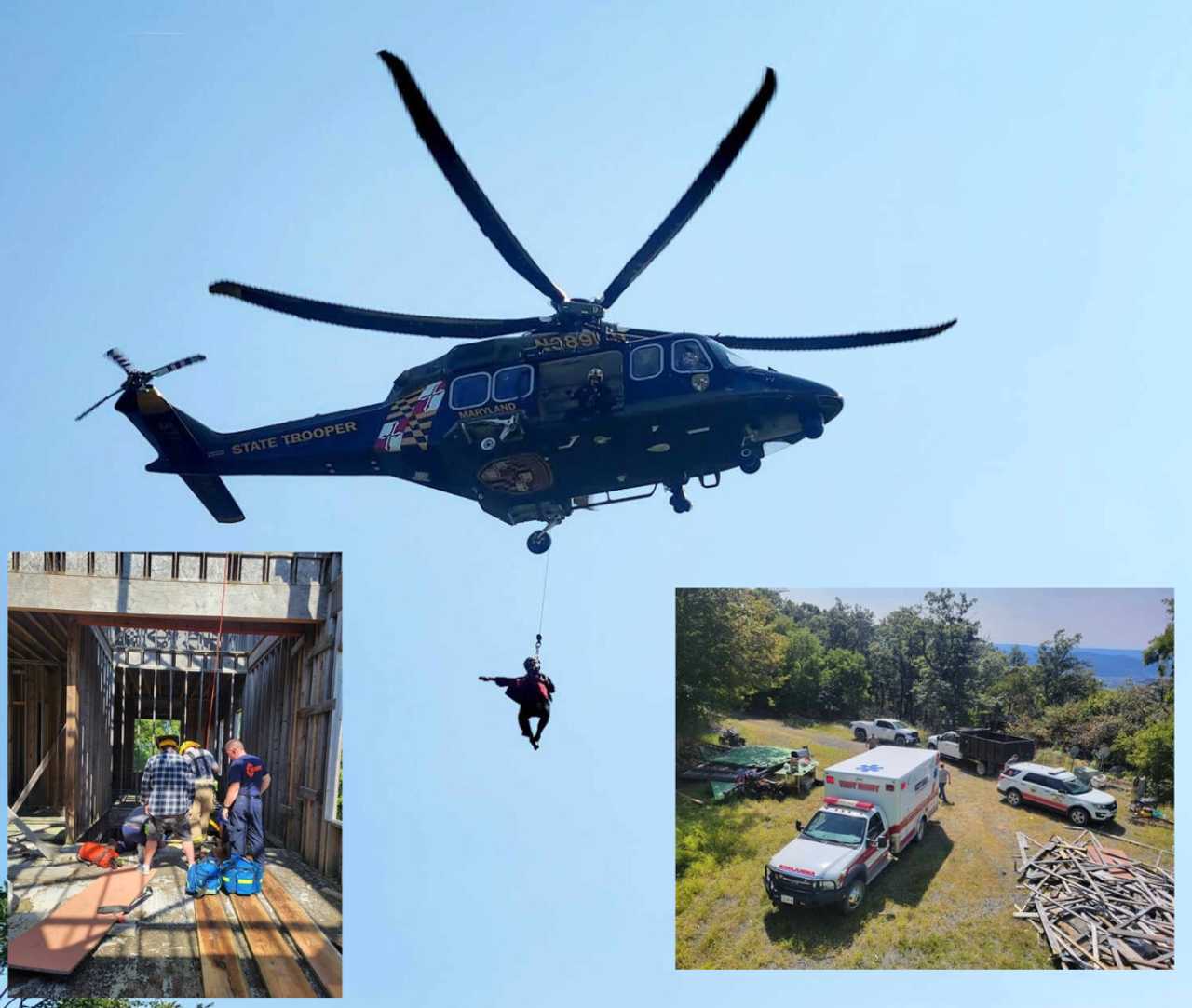 Maryland State Police Helicopter Used To Hoist Injured Worker Who Fell