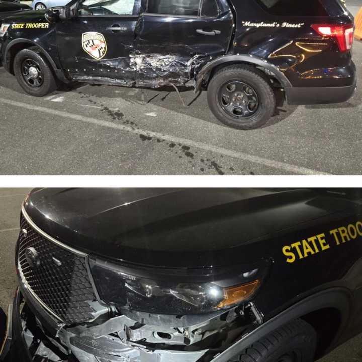 The suspected DUI driver smashed into Maryland State Police vehicles and injured a firefighter in Montgomery County.