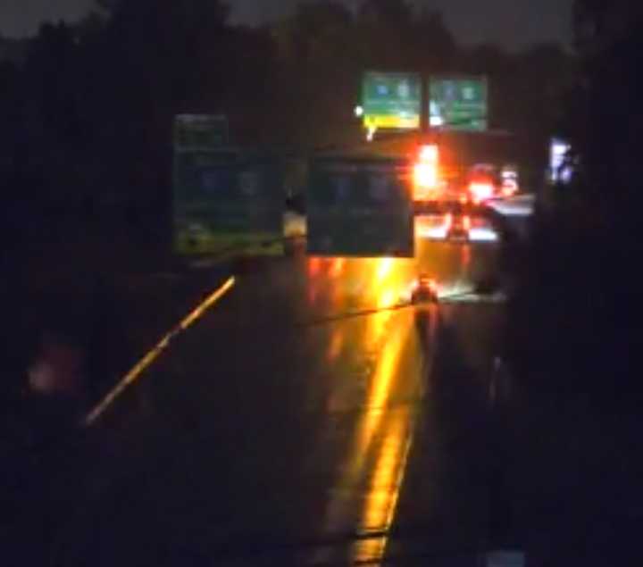 &nbsp;I-81 South at Exit 70: I-83 South/US 322 East - Harrisburg. 81 where the tractor-trailer rolled over spilling lumber on the highway.&nbsp;