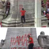 <p>The statue was defaced in July.</p>