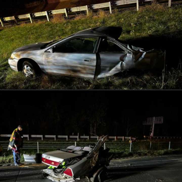 The sedan sliced in half during a crash on Route 222.