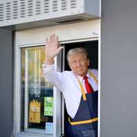 <p>Donald Trump working the drive-thru window at a McDonald's in&nbsp;Feasterville-Trevose, Pennsylvania.</p>