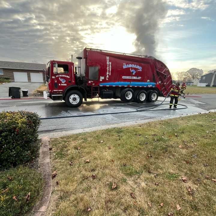 A garbage truck on fire in&nbsp;the 1000 block of Cressman Street in Plainfield Township.