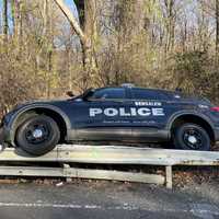 A Bensalem Police Department patrol vehicle involved in a deer-related crash on Galloway Road in Bucks County on Thursday, Nov. 14, 2024.