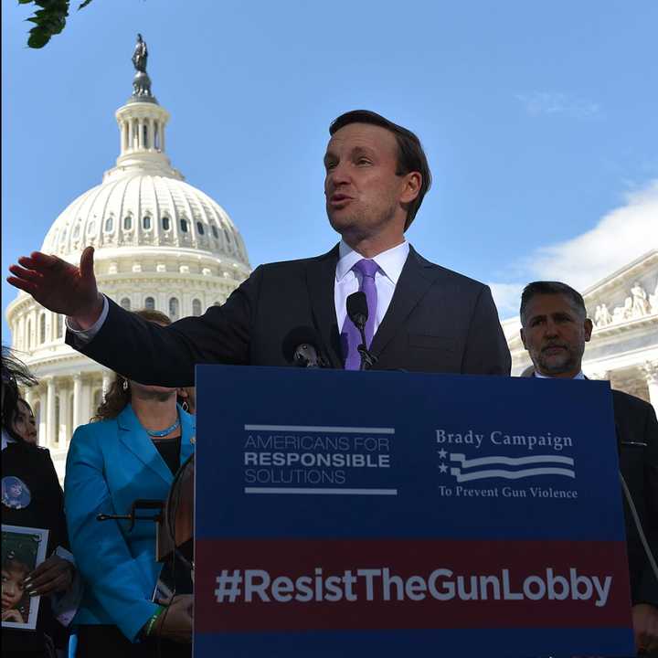 Sen. Chris Murphy speaks on gun control in front of the Capital in 2017.