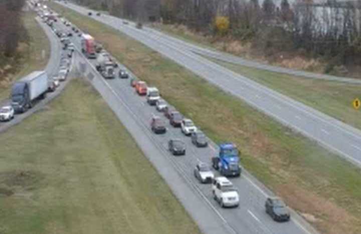 The traffic delays on Route 30 due to the brush fire.&nbsp;