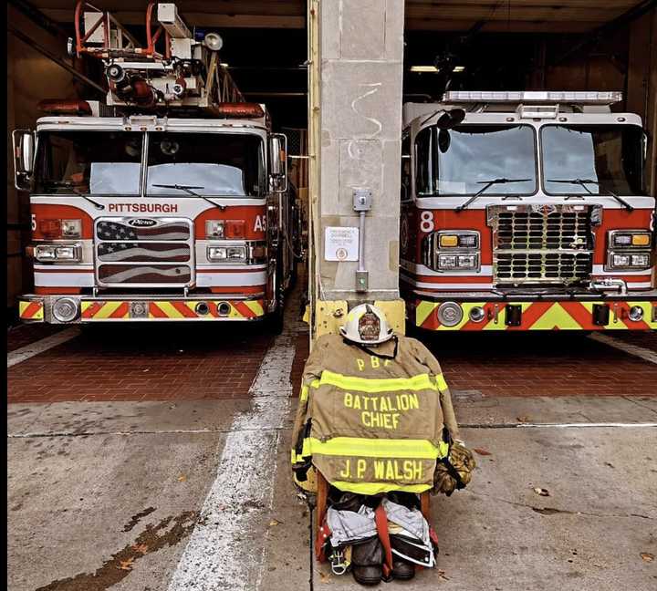 Pittsburgh Bureau of Fire Battalion Chief John P. Walsh's turnout gear.