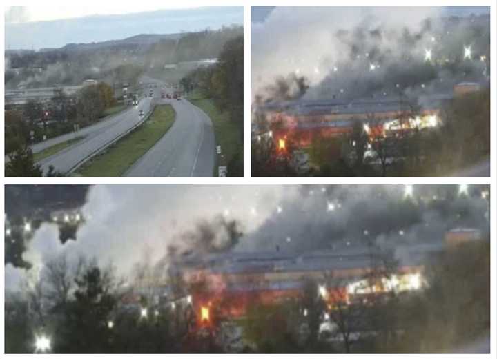 The scene of the recycling center fire.