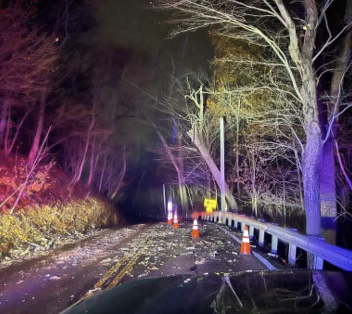 The scene of the debris in the road in Doylestown.