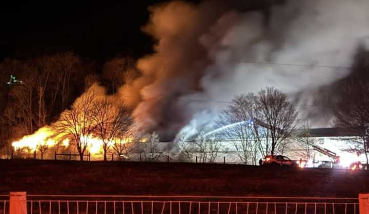 The scene of the three-alarm commercial fire in the 200 block of Fort Swatara Road in Union Township, Lebanon County, PA.