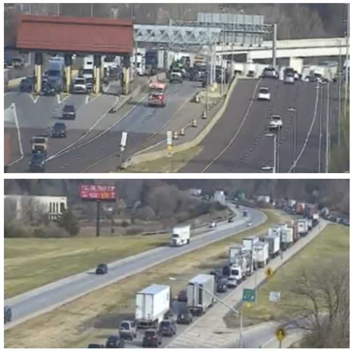 The scene of one of the crashes and the delays on I-78. 