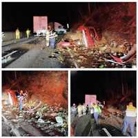 <p>The scene of the tractor-trailer crash into a passenger vehicle on I-83.</p>