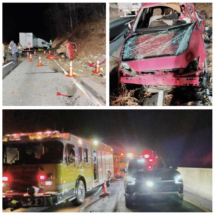 The scene of the tractor-trailer crash into a passenger vehicle on I-83.