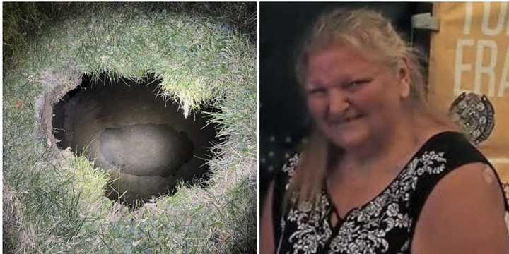 Elizabeth Pollard and the sinkhole she fell into, according to Pennsylvania State Police.&nbsp; &nbsp;