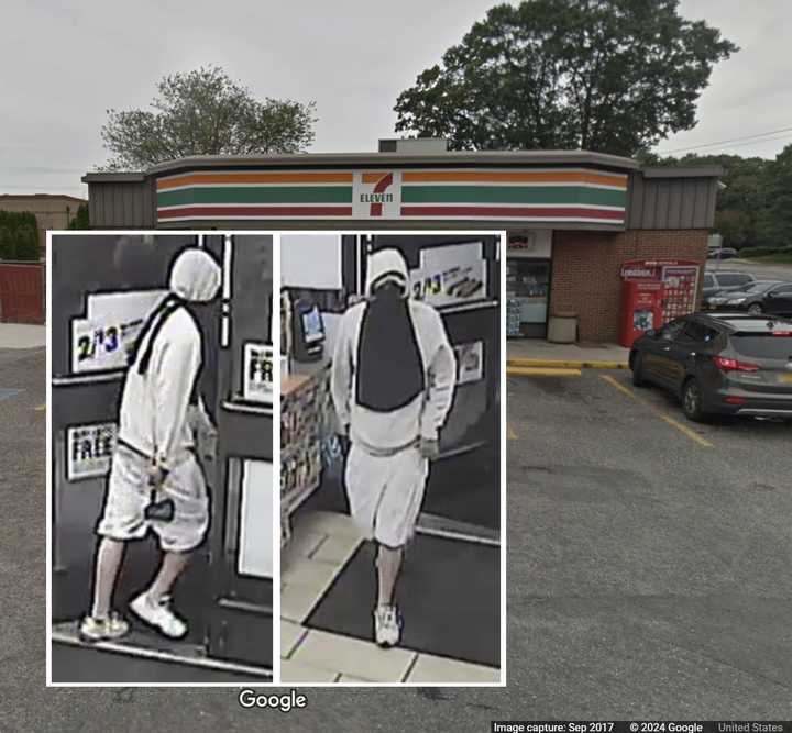 The suspected hatchet-wielding robbery and the 7-Eleven where the incident happened. 