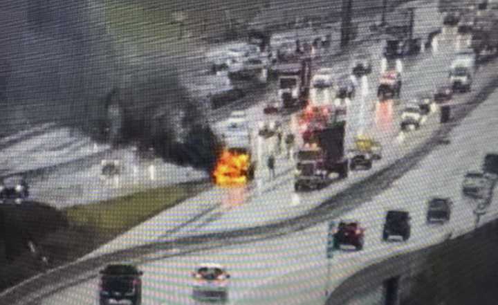 The scene of the box truck fire.