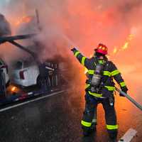 Stunning Photos Show Loaded Car Carrier Ablaze On I-95 In Westbrook