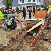 <p>A worker suffering from hypothermia and a minor arm injury was rescued from a trench Friday morning, Dec. 20, on Hampton Road in Stamford.&nbsp;</p>