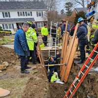 <p>Firefighters and rescue crews stabilized the walls before digging the man out. It took them more than 30 minutes to lift him to freedom.&nbsp;</p>