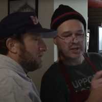 <p>David Portnoy exchanging contact information at TinyBrickOven.</p>