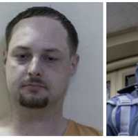 <p>Jason Atwood's mugshot in WV and him at the US Capitol on Jan. 6, 2021. </p>