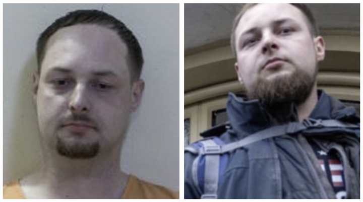 Jason Atwood's mugshot in WV and him at the US Capitol on Jan. 6, 2021. 