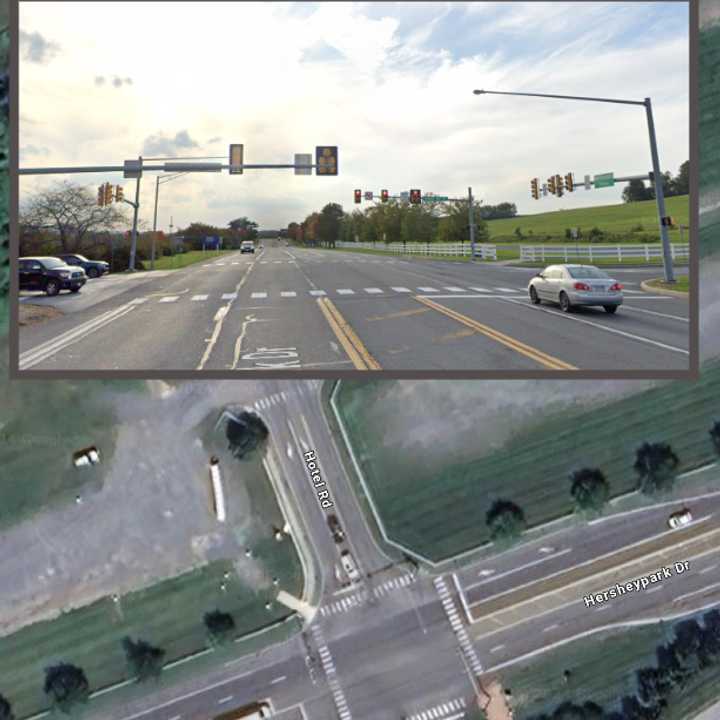 The intersection of Hersheypark Drive and Hotel Road where the fatal crash happened.