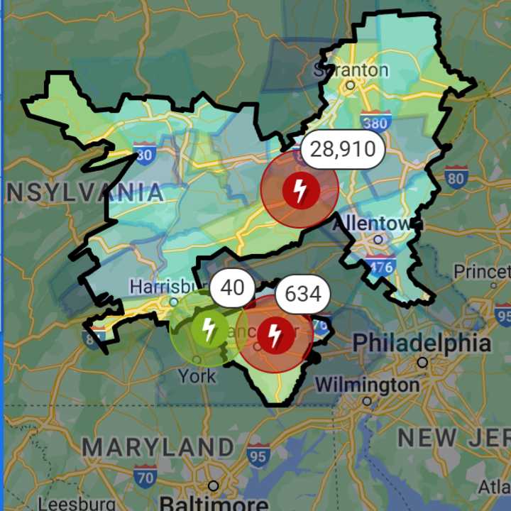 The PPL outage map as of 5 p.m. on Friday, Aug. 9.&nbsp;