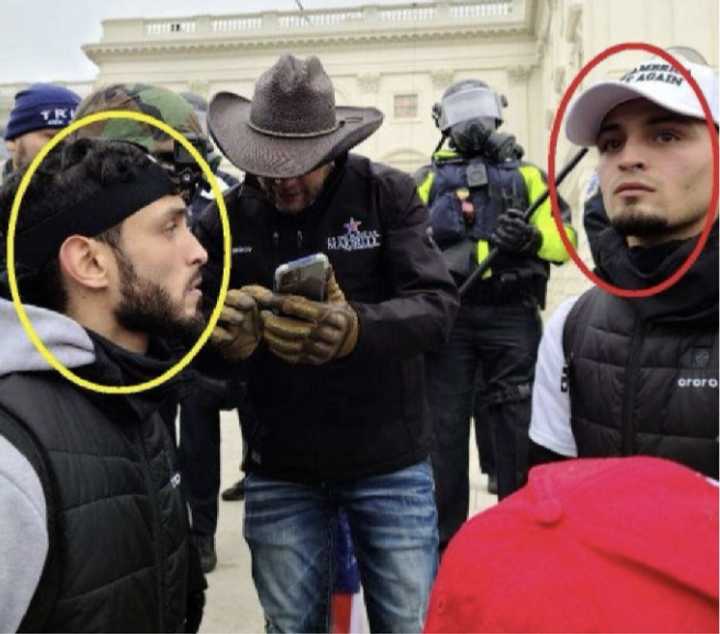 Matthew (left, yellow oval) and Andrew Valentin (right, red oval) at the US Capitol on January 6, 2021.