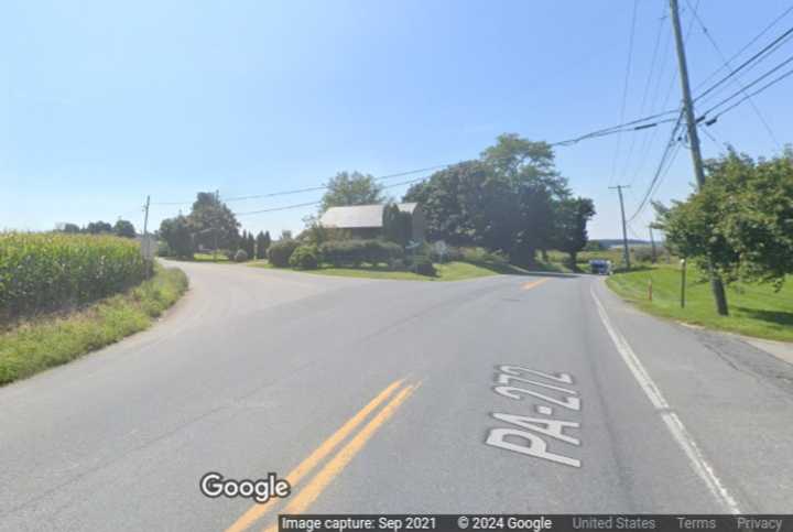 The intersection of Nottingham Road and Little Britain Road in Little Britain Township, where three Amish people were hurt in a horse and buggy crash involving a truck, dispatchers explained.