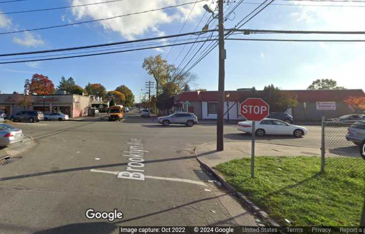 The intersection of Prospect and Brooklyn Avenues in Westbury, NY where the suspected DWI driver fled on foot and assaulted an officer, police say.