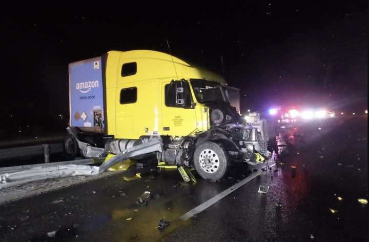 The scene of the Amazon tractor-trailer crash on Route 15 in Upper Allen Township. 