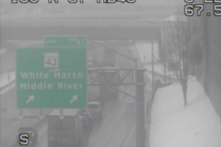 Crash On Snowy I-95 Shuts Down Several Lanes, Traffic Backed Up In Baltimore County