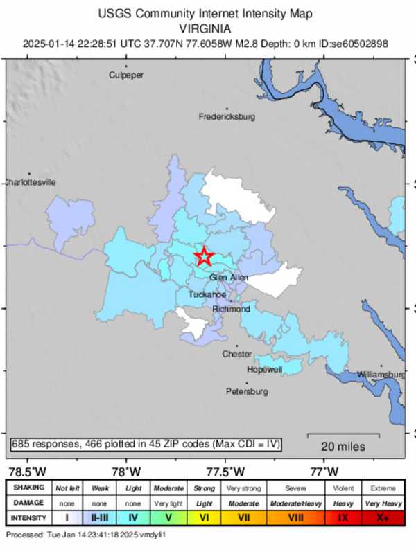 Minor Earthquake Shakes Virginia Communities; No Major Damage Reported