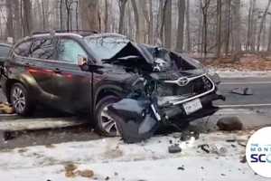 Car Crumples After Hitting Tree In Rockland Amid Icy Conditions (VIDEO)