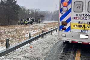 Car Flips On I-684 In Katonah