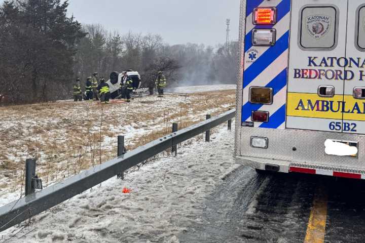 Car Flips On I-684 In Westchester