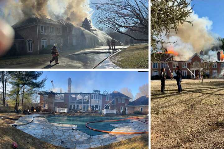 Two-Alarm Fire Collapses Maryland Mansion (DEVELOPING)