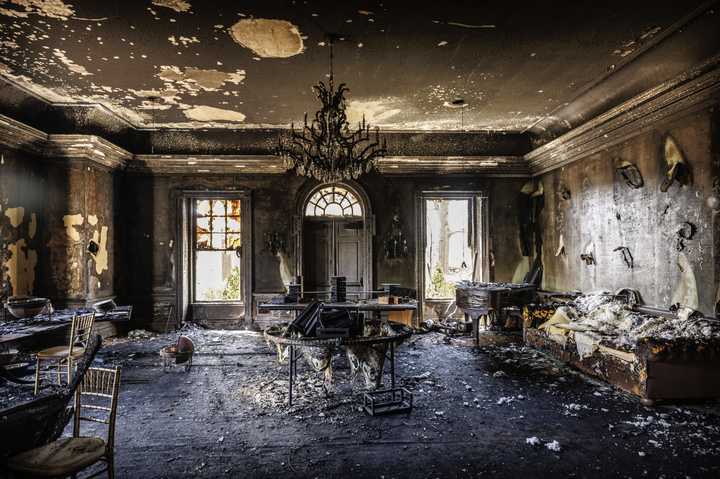The interior of the firebombed Pennsylvania Governor's Mansion. 