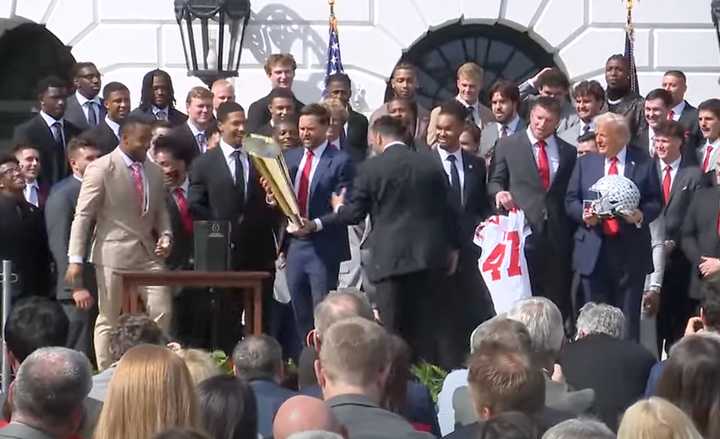 Watch: VP JD Vance Fumbles National Championship Trophy With Ohio State