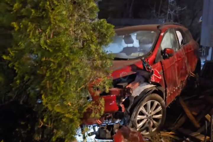 The vehicle was heavily damaged in the crash. 